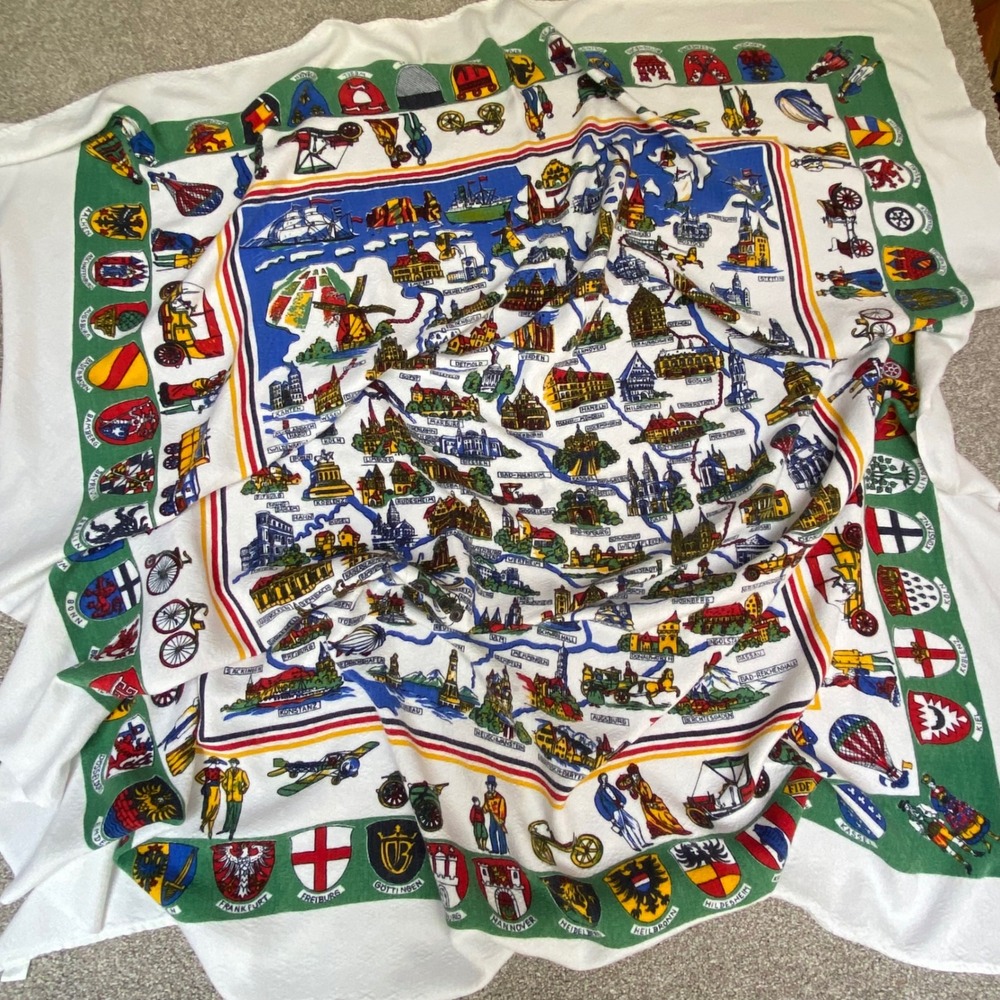 Vintage‎ Germany Souvenir Map Throw Multicolor Travel Crests